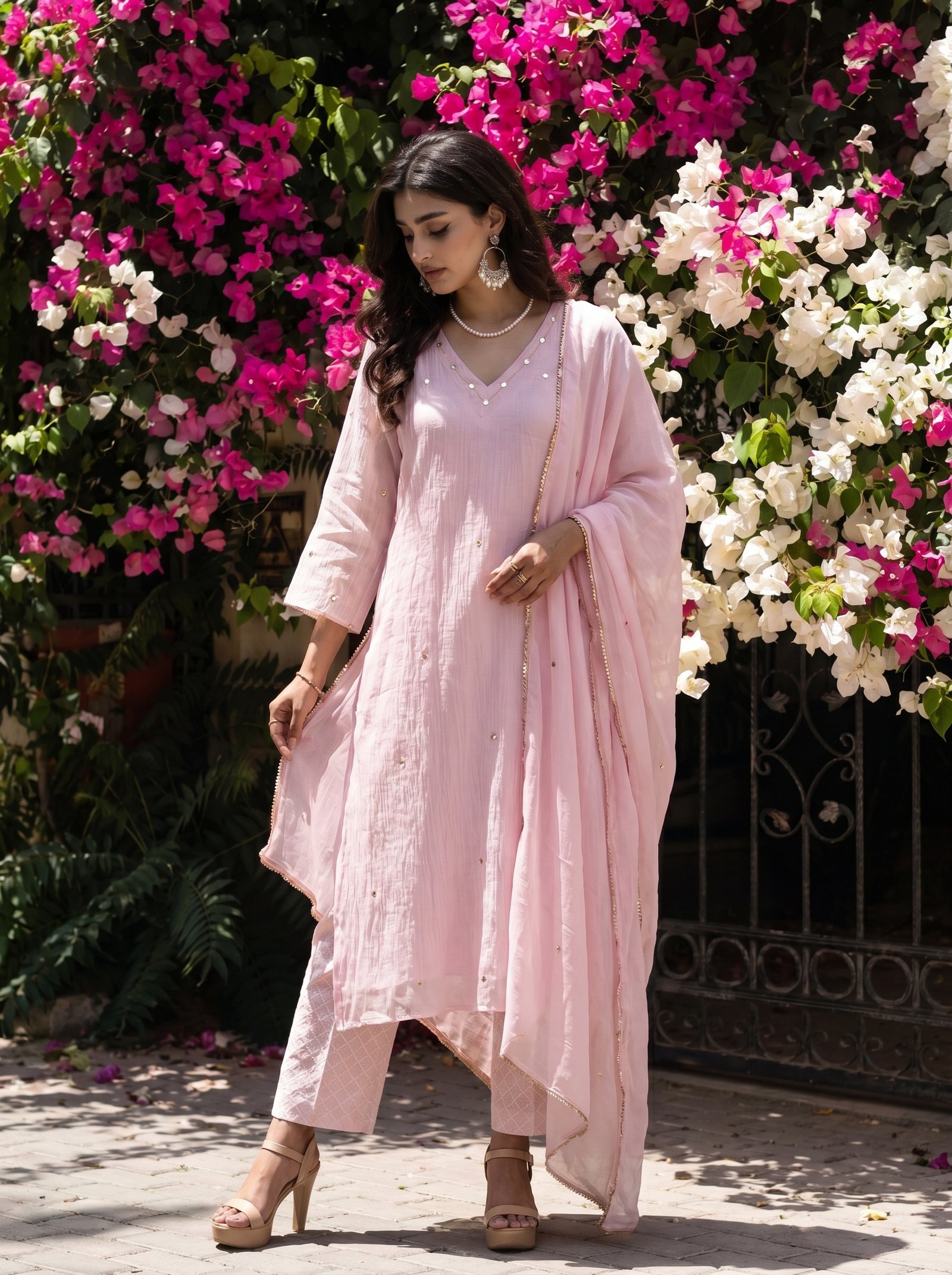 Peach Embroidered Anarkali Suit